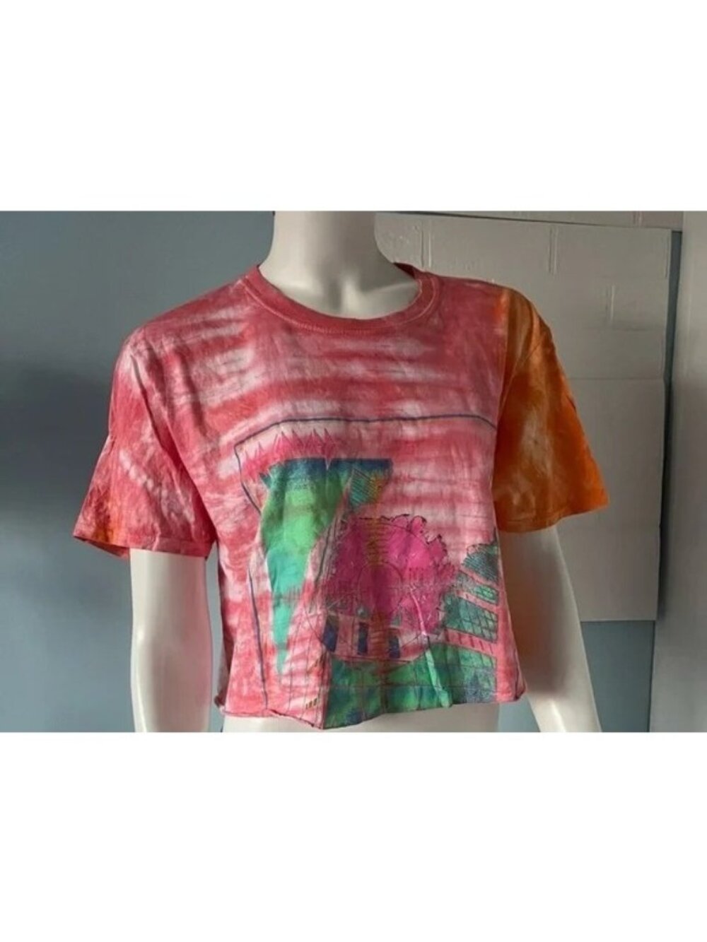Def Leppard Tie-Dye Graphic Crop T-Shirt M 100% Cotton Pink/Orange